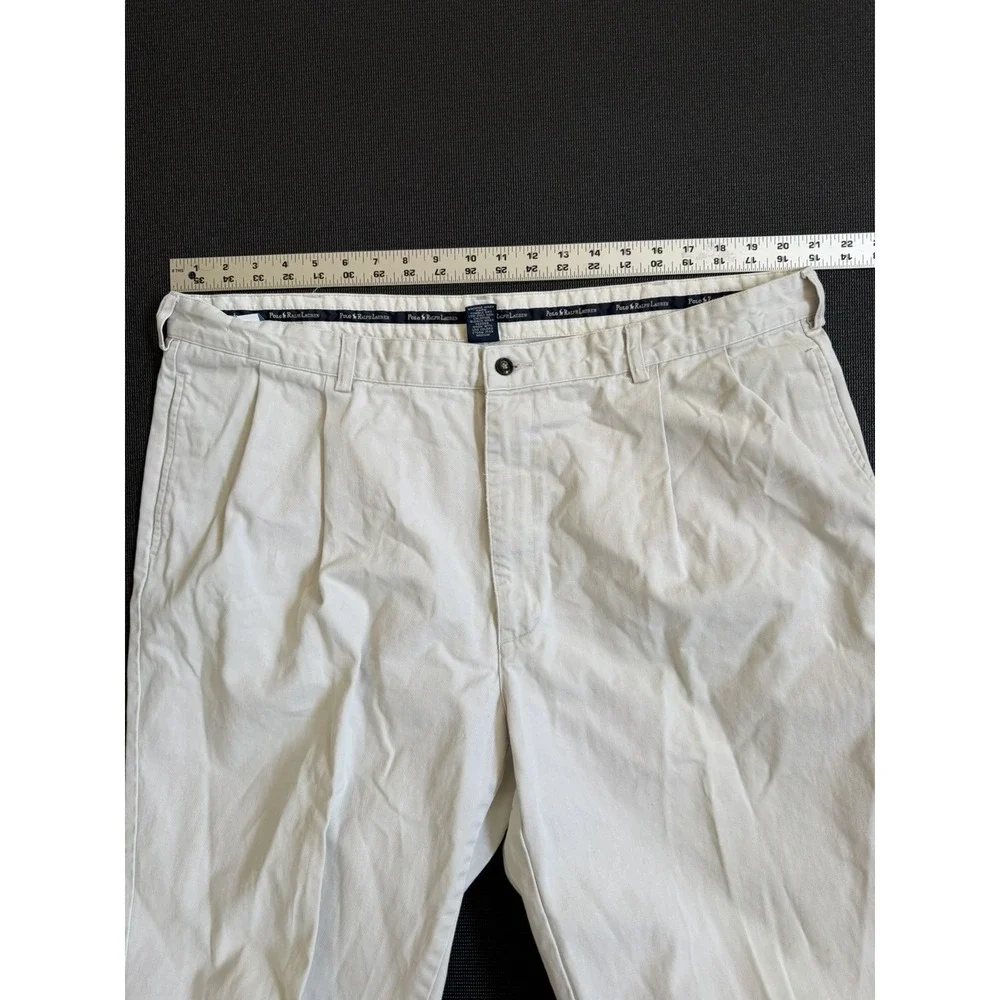 Vintage Polo Ralph Lauren Mens 42x32 Pleated Chino Pants Khaki Tan